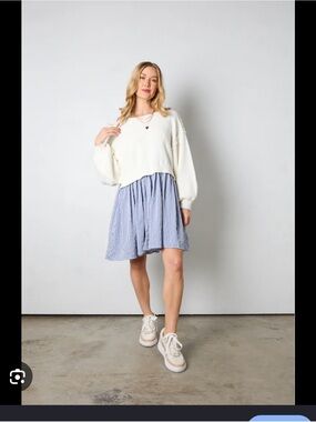 Blue Striped A-Line Skirt with sweater top  - Classic Casual